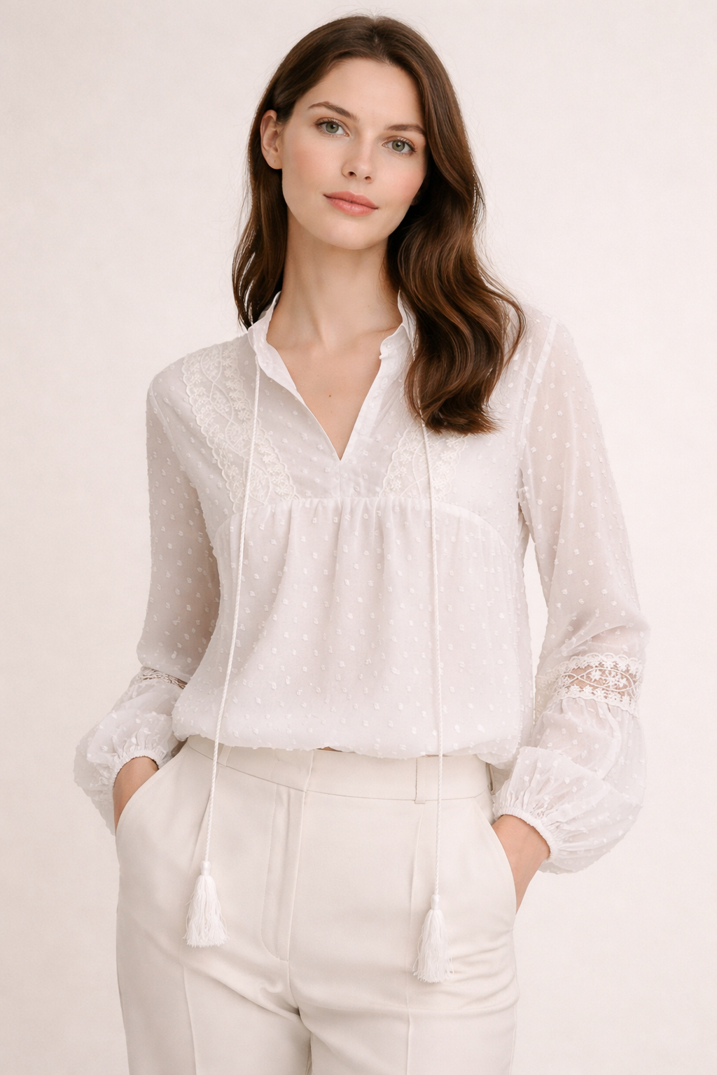 INES Camisa Elegante em Renda